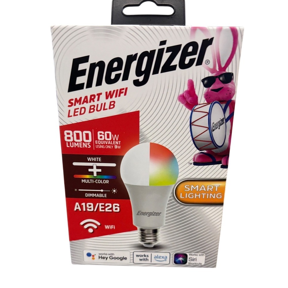 Energizer Smart WiFi LED Bulb A19 E26 60W Equivalent RGB Multi-Color EAC21002RGB
